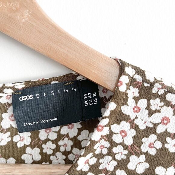 ASOS Dress All-Over Brown Floral Print Round Neck Long Sleeves Women's 10 NWT - Picture 5 of 8